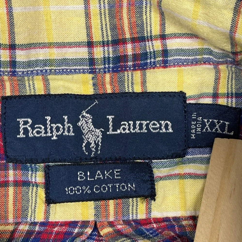 Polo‎ Ralph Lauren Blake Shirt Mens XXL Yellow Plaid Short Sleeve Button Down